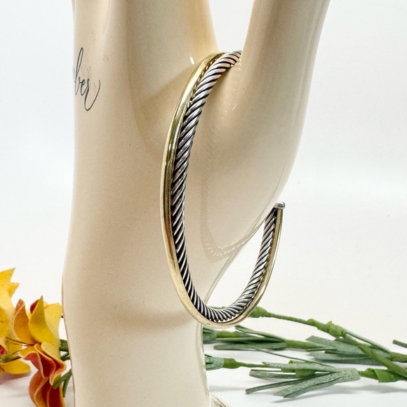David Yurman Crossover 18K Gold .925 Sterling Silver Cable Cuff Bracelet - Picture 1 of 9